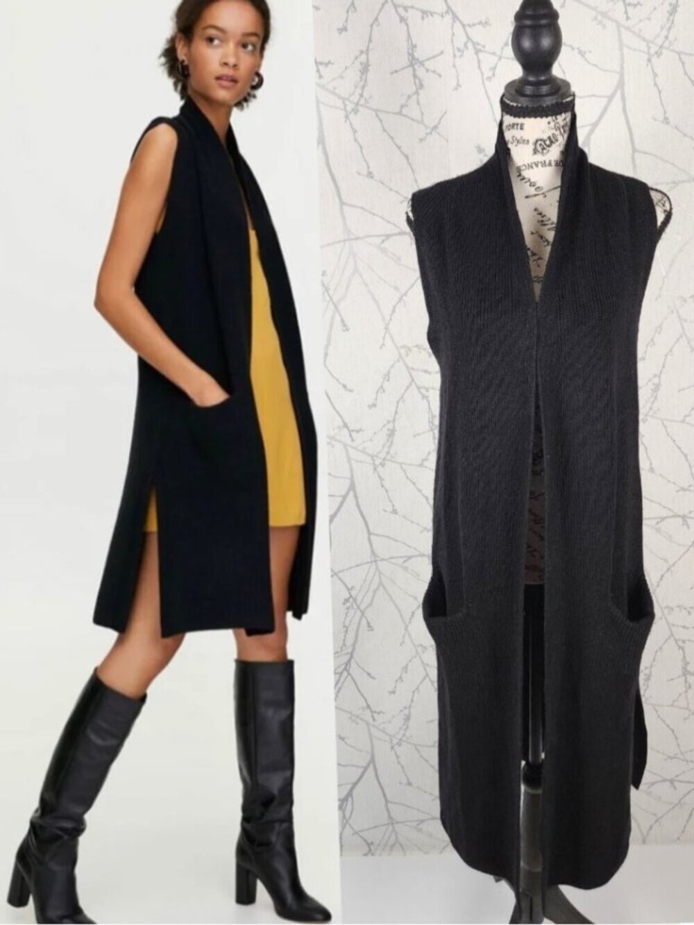 Wilfred Black 100% Wool Knit Olivie Long Vest Cardigan